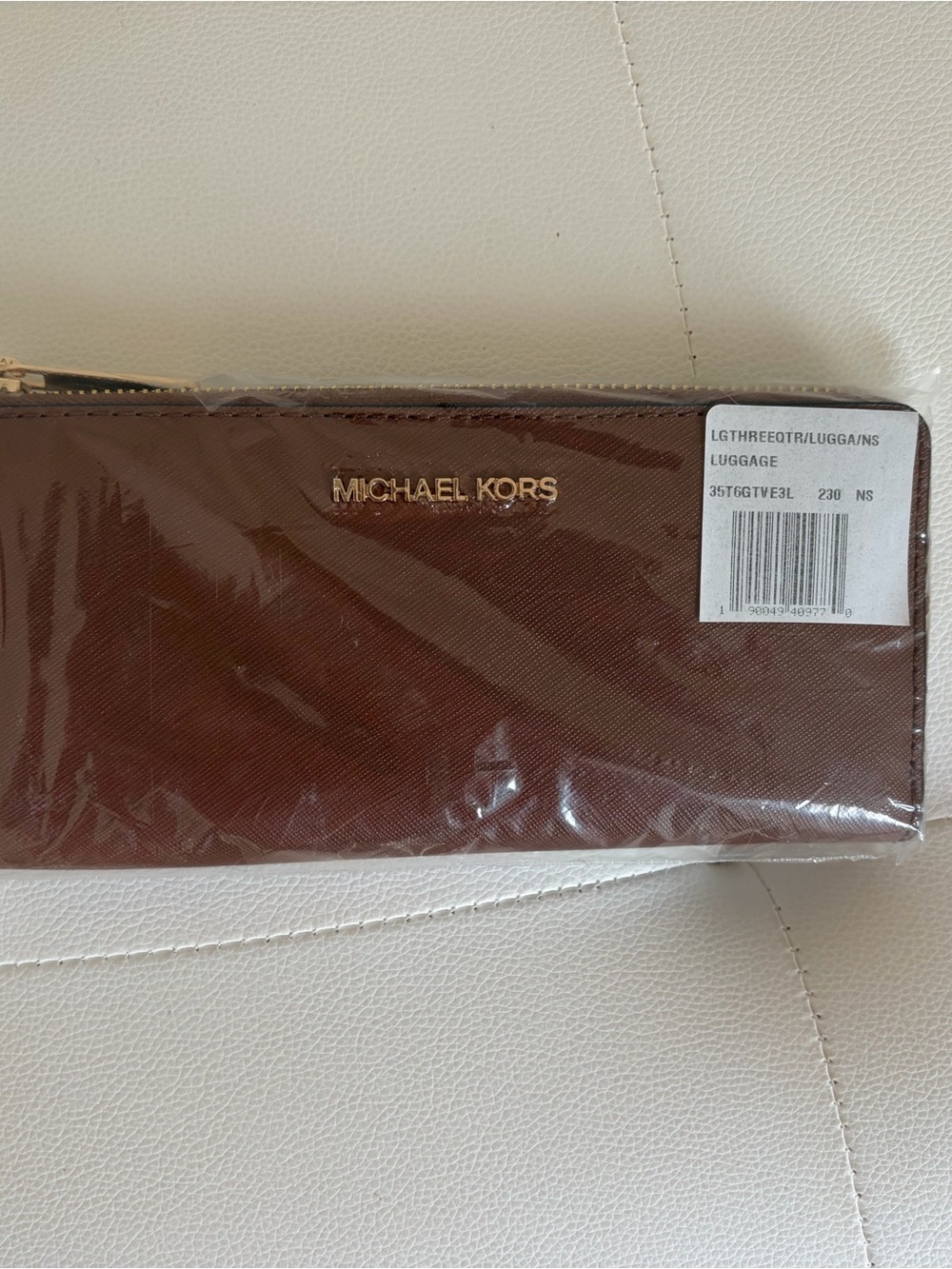 Michael Kors Brown Leather Zip Wallet with Gold Logo